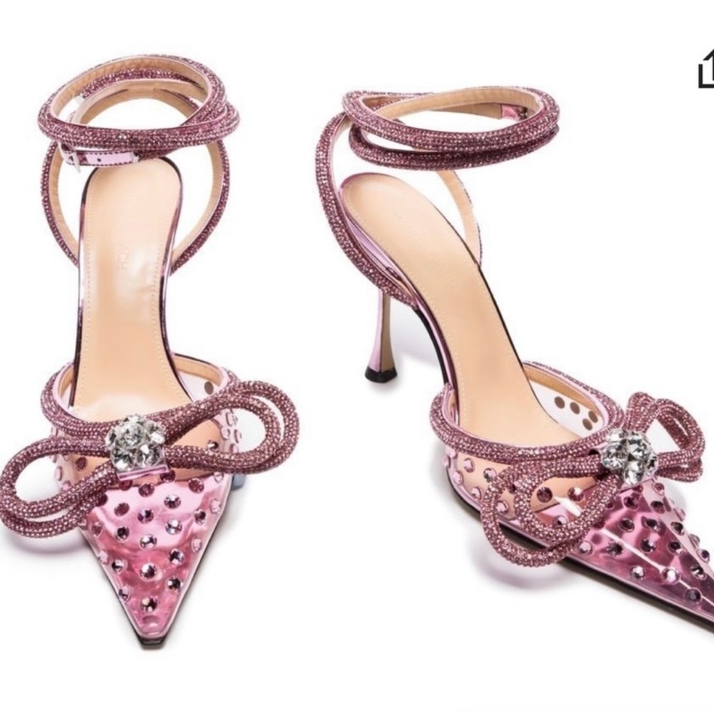 MACH & MACH Pink Crystal-Embellished Pointed Toe Stiletto Sandals